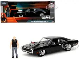 Dodge Charger R/T Black with Dom Diecast Figure "Fast &amp; Furious" (2009) Movie "Hollywood Rides" Series 1/24 Diecast Model Car by Jada