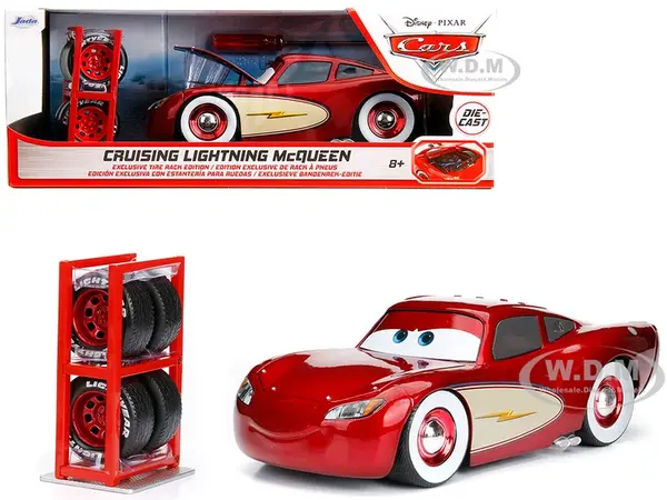 Cruising Lightning McQueen Red Metallic with Extra Wheels Disney &amp; Pixar "Cars" Movie "Hollywood Rides" Series Diecast Model Car by Jada
