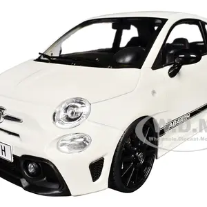 2022 Fiat F595 Abarth Ghiaccio White with Black Stripes 1/18 Diecast Model Car by Solido