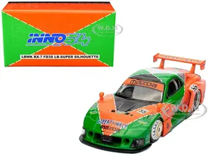 Mazda RX7 (FD3S) LB-Super-Silhouette RHD (Right Hand Drive) 55 Green and Orange with Graphics "Tokyo Auto Salon 2024 - Malaysia Diecast Expo 2024" 1/