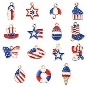15Pcs 15 Styles Independence Day Alloy Enamel Pendants