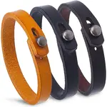 3Pcs 3 Colors Leather Wide Cord Bracelets with Alloy Button