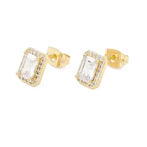 Clear Cubic Zirconia Rectangle Stud Earrings