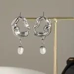 Stainless Steel Freshwater Pearl Teardropr Dangle Stud Earrings