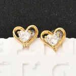 Brass Micro Pave Clear Cubic Zirconia Heart Stud Earrings