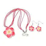 Flower Polymer Clay with Wax Cord Pendant Necklaces & Dangle Earrings Sets