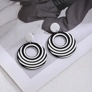 Acrylic Stripe Dangle Stud Earrings