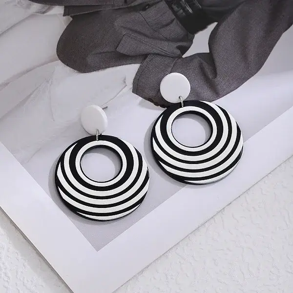 Acrylic Stripe Dangle Stud Earrings