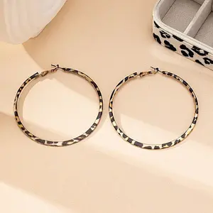 Ring with Leopard Print Alloy Hoop Earrings