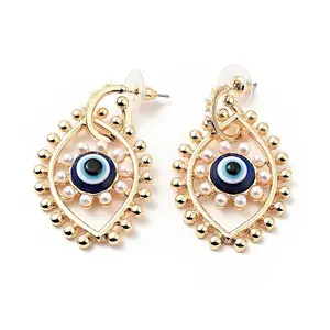 Resin Evil Eye Dangle Stud Earrings with Acrylic Pearl Beaded