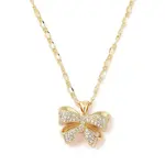 Brass Micro Pave Clear Cubic Zirconia Bowknot Pendant Necklaces for Women