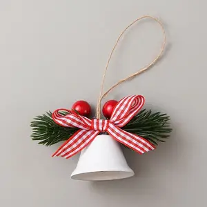 Christmas Iron Bell with Plastic Leaf Hanging Decorations