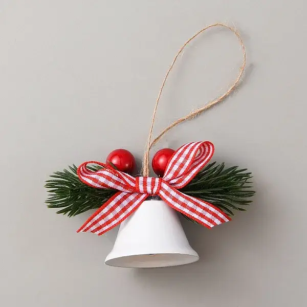 Christmas Iron Bell with Plastic Leaf Hanging Decorations