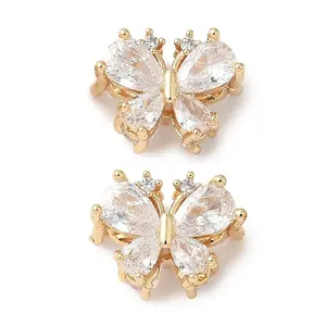 Brass Micro Pave Clear Cubic Zirconia Beads