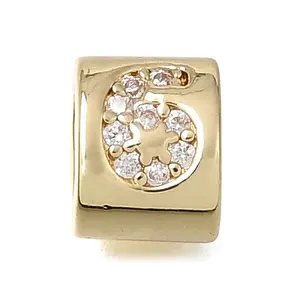 Brass Micro Pave Clear Cubic Zirconia Beads