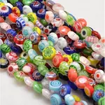 Handmade Millefiori Glass Flat Round Bead Strands