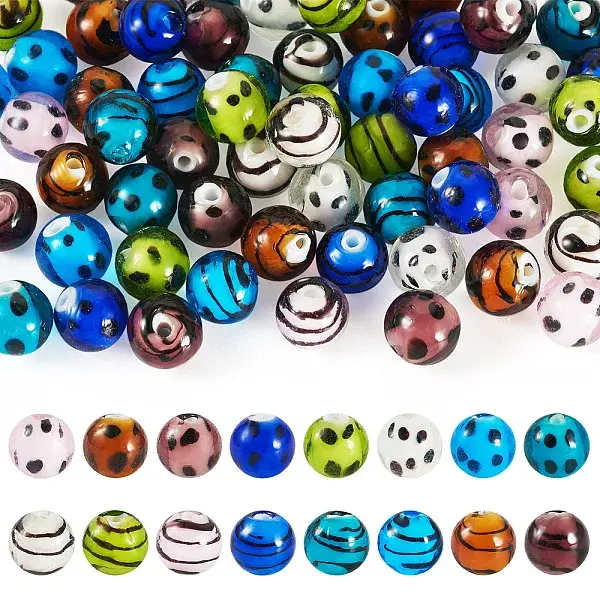 64Pcs 16 Styles Handmade Lampwork Beads