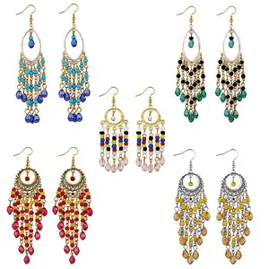 5Pair 5 Style Horse Eye & Ring Chandelier Earrings