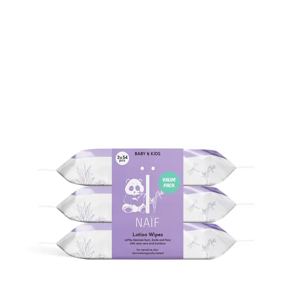 NAÏF Pečující vlhčené ubrousky s Aloe Vera pro děti a miminka Baby & Kids (Lotion Wipes) 3 x 54 ks