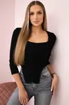 Žebrovaná halenka s výstřihem černá