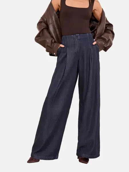 Lipsy Plisované rifle  modrá denim