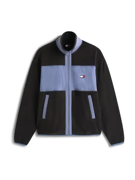 Tommy Jeans Flisová bunda  modrosivá / čierna