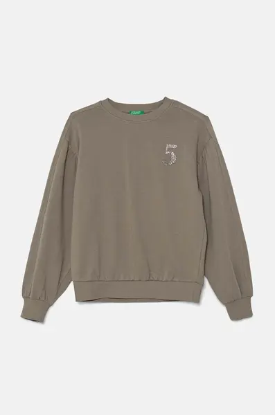 Dětská bavlněná mikina United Colors of Benetton zelená barva, s potiskem, 33NVC10K3