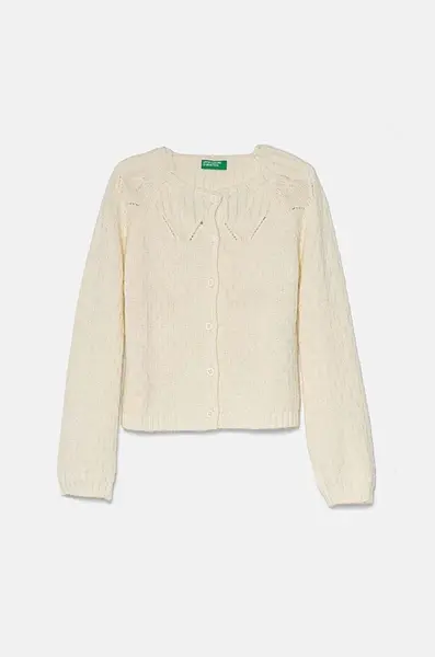 Dětský kardigan s příměsí vlny United Colors of Benetton béžová barva, 1076G500J