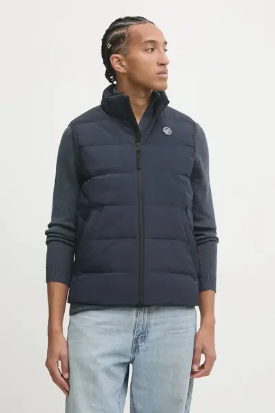 Péřová vesta Abercrombie & Fitch tmavomodrá barva, KI132-4152