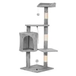 Mačacie škrabadlo 110 cm s pelieškom a domčekom – sivé