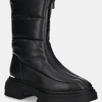 Kožené kotníkové boty Dkny Fiza dámské, černá barva, na plochém podpatku, lehce zateplené, K4419113