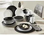 Jedálenský servis (24 dielov) Black and White, jemná štruktúra%