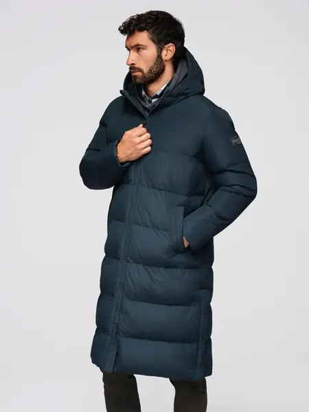 Ombre Classic men's long hooded jacket - navy blue