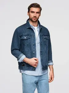 Ombre Men's denim katana jacket with washem - blue