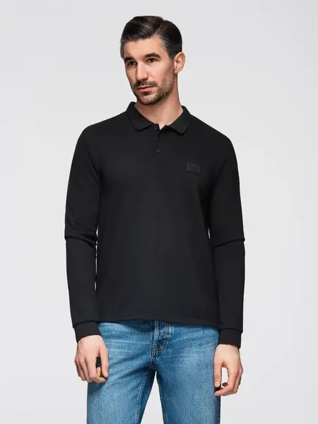 Ombre Structured men's polo longsleeve with patch - black