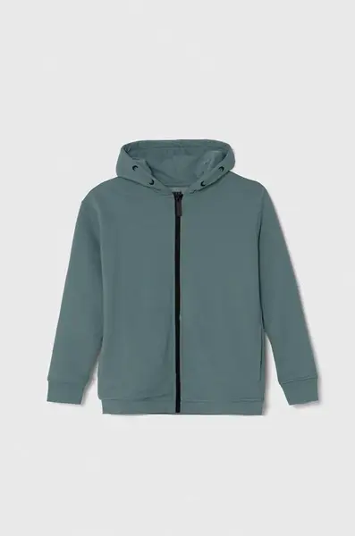 Dětská mikina Guess zelená barva, s kapucí, hladká