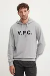 Bavlněná mikina A.P.C. hoodie standard grand vpc GOTS šedá barva, s kapucí, s aplikací, COHBN.M27908