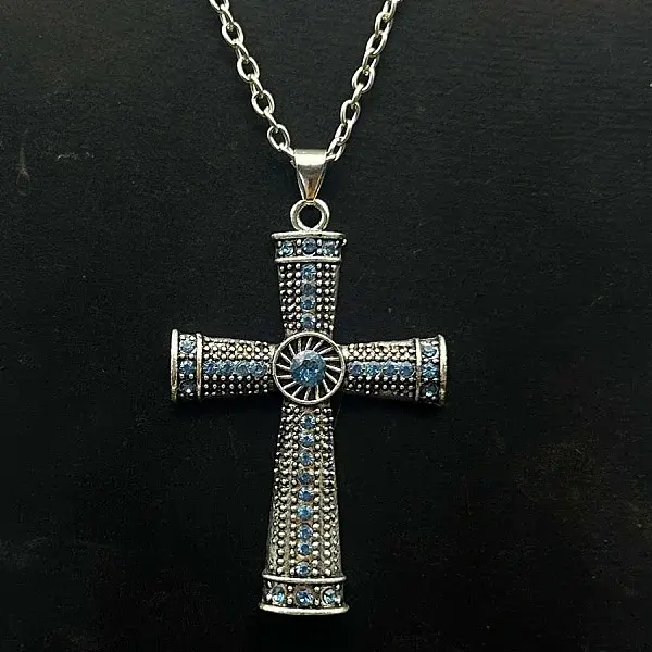 Platinum Alloy Rhinestone Cross Pendant Necklaces