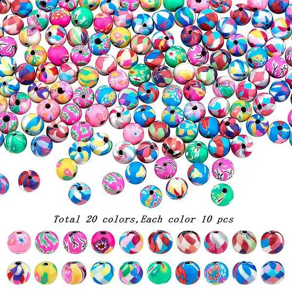 200Pcs 20 Colors Handmade Polymer Clay Beads