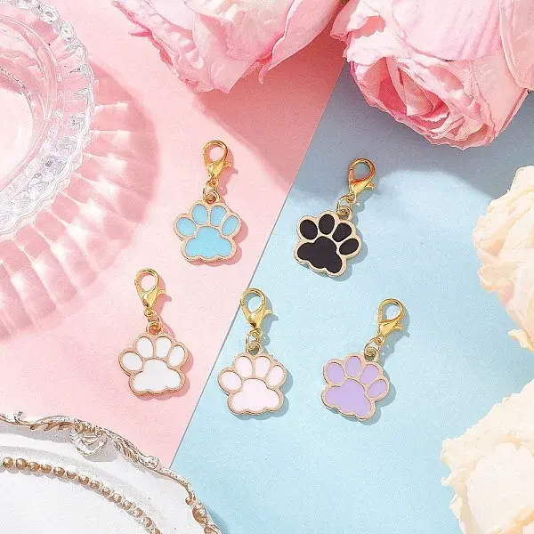 Alloy Enamel Dog Paw Print Pendant Decorations
