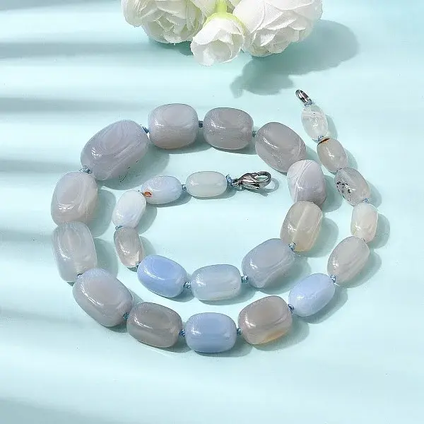 Dyed Natural Agate Cuboid Graduated Beaded Necklaces with Alloy Clasps