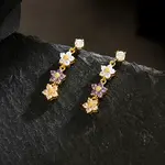 Brass Flower Dangle Stud Earrings