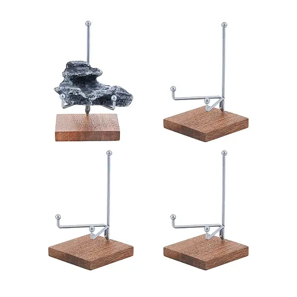 4Pcs Iron with Square Wood Base Crystal Ball Display Rack for Gemstone Agate Mineral Display