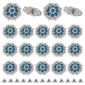20Pcs Flower Zinc Alloy & Rhinestone & Glass Rivets
