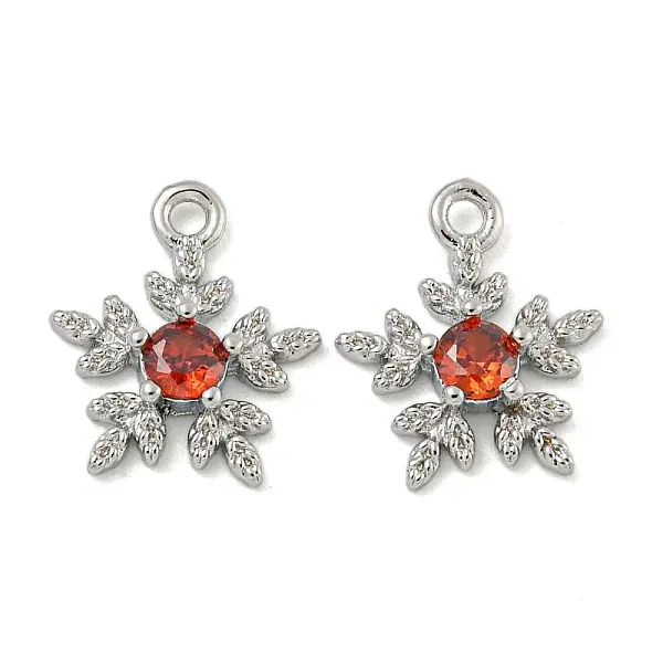 Flower Brass Micro Pave Cubic Zirconia Pendants