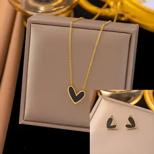 Heart Stainless Steel & Natural Shell Pendant Necklaces & Stud Earrings Sets