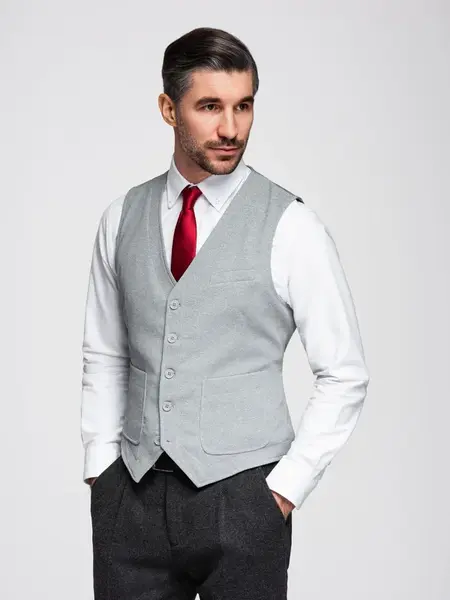 Ombre Fitted structured men's vest with patch pockets - grey melange