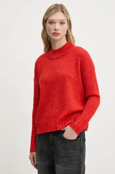 Svetr z vlněné směsi Superdry dámský, oranžová barva, lehký, s pologolfem, W6110551A-1KC