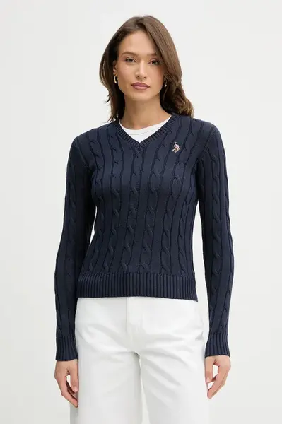 Bavlněný svetr U.S. Polo Assn. V-NECK CABLE