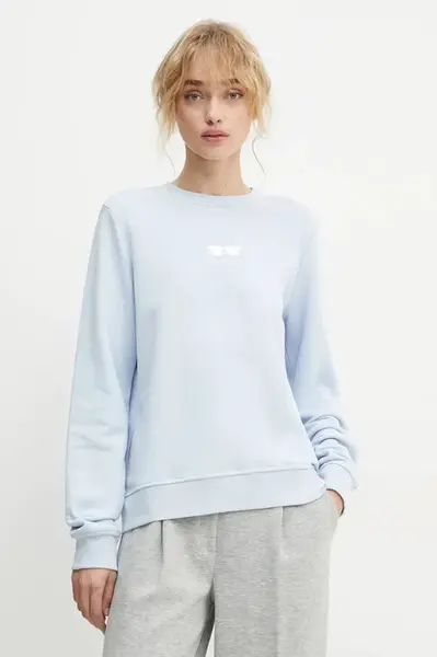 Bavlněná mikina Karl Lagerfeld dámská, modrá barva, s aplikací, A1W20009